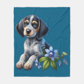 Couverture Polaire Chiot bleu Tick Hound avec Fleurs Bleues Delicate (Devant)