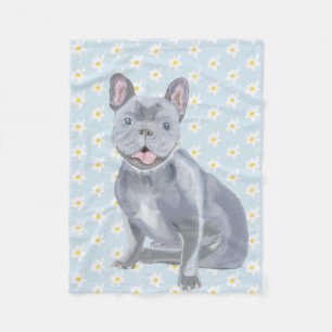 Couverture Polaire Chiot-chien français bleu gris adorable