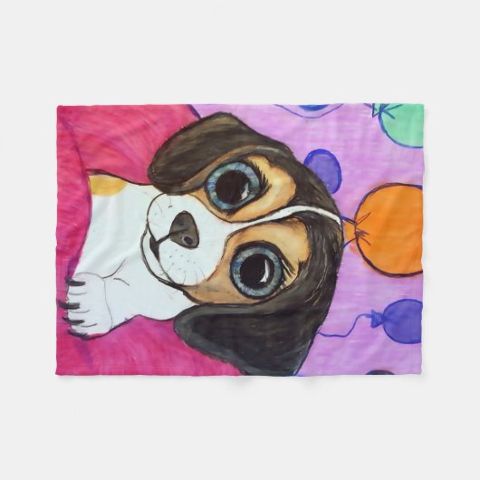 Couverture Polaire Chiot de beagle avec des ballons (Devant (Horizontal))