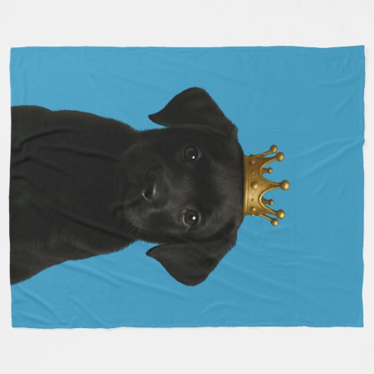 Couverture Polaire Chiot de Labrador noir en Couronne or mignonne (Devant (Horizontal))