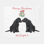 Couverture Polaire Chiot de Noël Black Labrador (Devant (Horizontal))