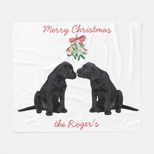 Couverture Polaire Chiot de Noël Black Labrador (Devant (Horizontal))