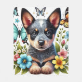 Couverture Polaire Chiot Heeler avec papillons et fleurs (Devant)