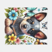Couverture Polaire Chiot Heeler avec papillons et fleurs (Devant (Horizontal))