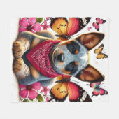 Couverture Polaire Chiot Heeler entouré de papillons et de fleurs (Devant (Horizontal))