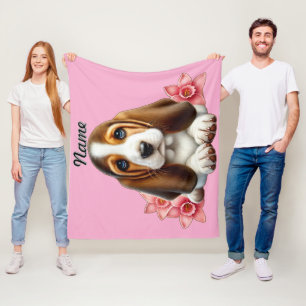Couverture Polaire Chiot Hound Personnalisé Avec Fleurs