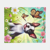 Couverture Polaire Chiot mignon avec fleurs et papillons (Devant (Horizontal))