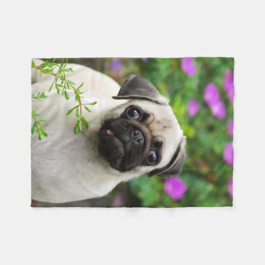 Couverture Polaire Chiot mignon de carlin de faon (Devant (Horizontal))