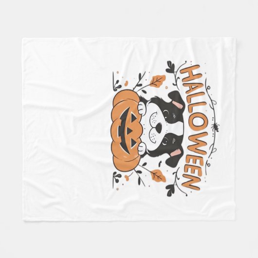 Couverture Polaire Chiot mignon en Citrouille - Illustration de chien (Devant (Horizontal))