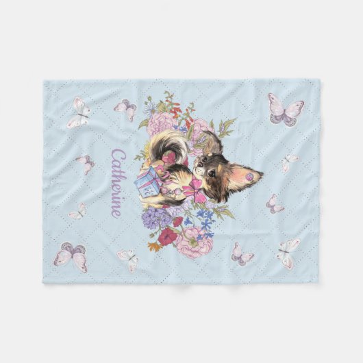 Couverture Polaire Chiot mignon nommé fait sur commande de chiwawa (Devant (Horizontal))