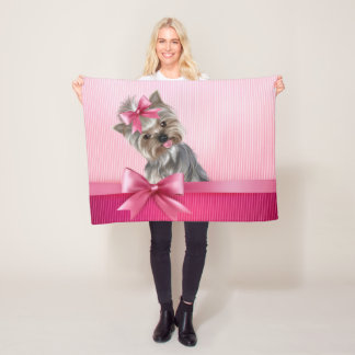 Couverture Polaire Chiot rose de princesse Yorkie de Yorkshire