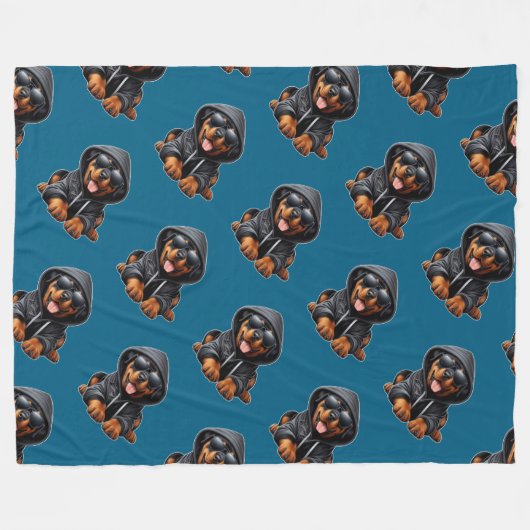 Couverture Polaire Chiot Rottweiler en Sweatshirt à capuchon (Devant (Horizontal))