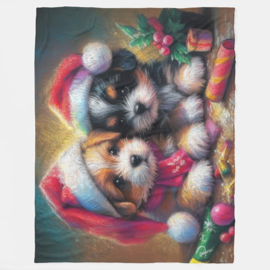 Couverture Polaire Chiots de Noël Dur Pastel (Devant)