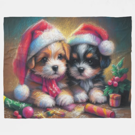 Couverture Polaire Chiots de Noël Dur Pastel (Devant (Horizontal))