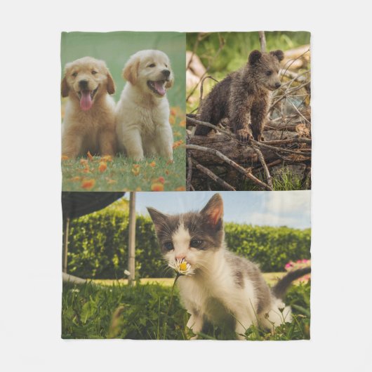 Couverture Polaire Chiots, ourson et chaton Nature Plaid en molleton (Devant)