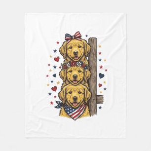 Couverture Polaire Chiots Retriever Dorés Patriotiques Vintage Shirt