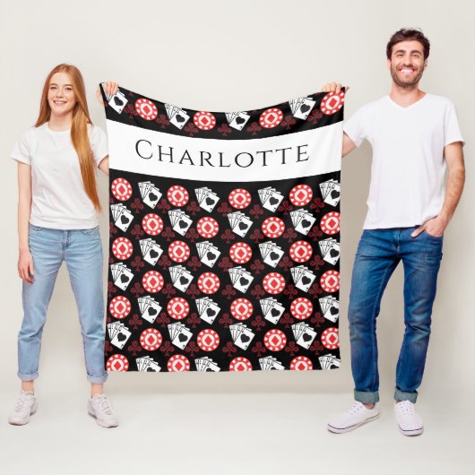 Couverture Polaire Chips de poker et cartes de jeu As et Croix (En situation)