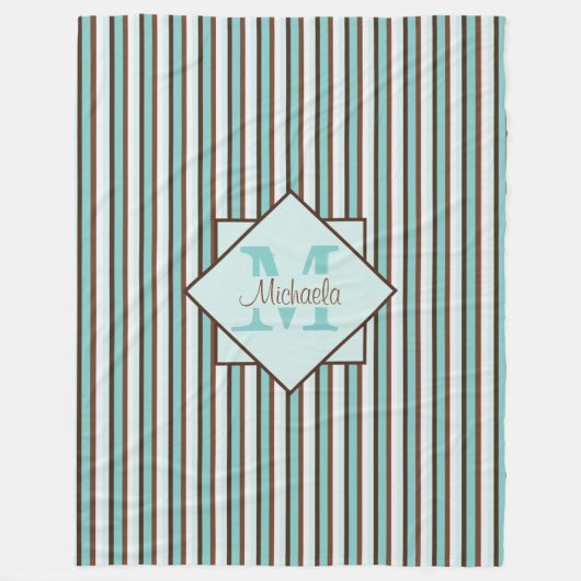 Couverture Polaire Chocolat Brown et pinte vert rayures Monogramme (Devant)