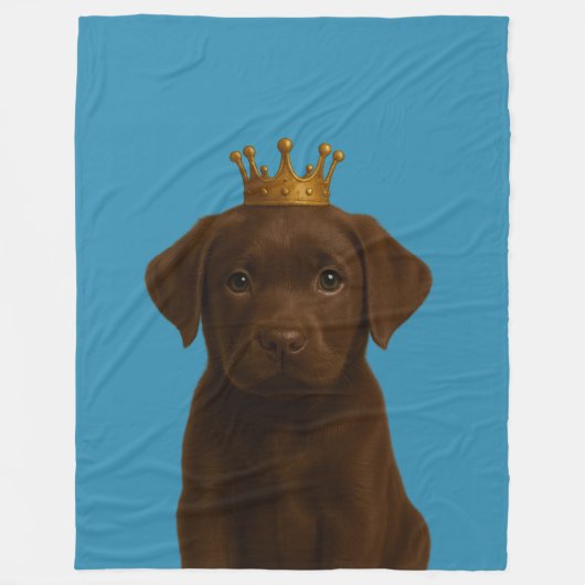 Couverture Polaire Chocolat Labrador Chiot dans Gold Crown Cute (Devant)