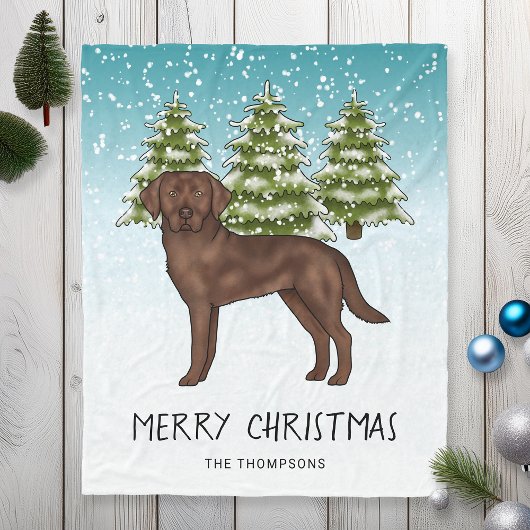 Couverture Polaire Chocolat Labrador Retriever Blue Snowy Noël