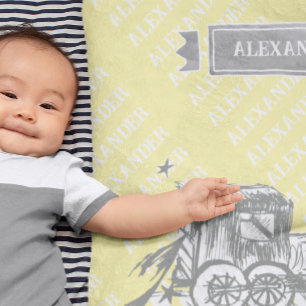Couverture Polaire Choo Choo Train Jaune Gris Blanc Flèche Motif
