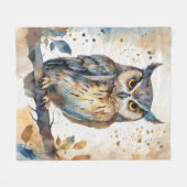 Couverture Polaire Chouette aquarelle (Devant (Horizontal))