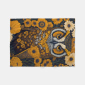 Couverture Polaire Chouette avec de grands yeux devant les fleurs #2 (Devant (Horizontal))