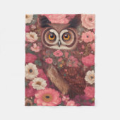 Couverture Polaire Chouette avec de grands yeux devant les fleurs #3 (Devant)