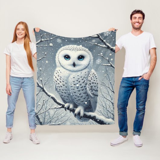 Couverture Polaire Chouette des neiges perchée sur une branche de nei (En situation)