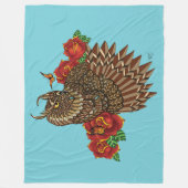 Couverture Polaire Chouette des Roses rouges bleu (Devant)