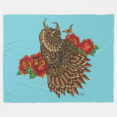 Couverture Polaire Chouette des Roses rouges bleu (Devant (Horizontal))