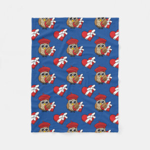 Couverture Polaire Chouette mignonne avec béret rouge et boîte cardia