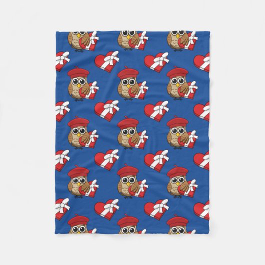 Couverture Polaire Chouette mignonne avec béret rouge et boîte cardia (Devant)