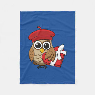 Couverture Polaire Chouette mignonne avec béret rouge et boîte cardia