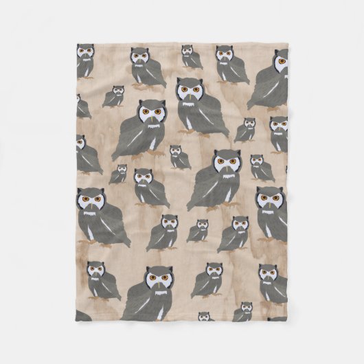 Couverture Polaire Chouette Motif & Bois rustique (Devant)