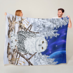 Couverture Polaire Chouette neigeuse dans ciel bleu foncé de neige