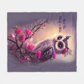 Couverture Polaire Chouette pourpre et fleurs roses (Devant (Horizontal))