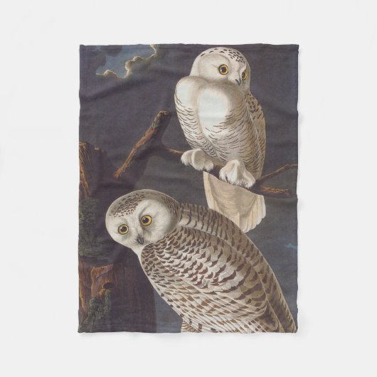 Couverture Polaire Chouettes blanches neige sur une nuit nuageuse noi (Devant)