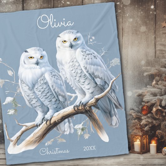 Couverture Polaire Chouettes neige de Noël Hiver Personnalisé