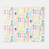 Couverture Polaire Chouettes vertes et bleues avec nom et collage Mon (Devant (Horizontal))