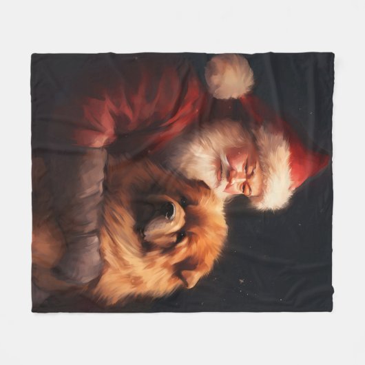 Couverture Polaire Chow Chow avec Noël Festif du Père Noël (Devant (Horizontal))