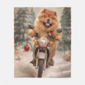 Couverture Polaire Chow Chow Chien chevauchant la moto Noël (Devant)
