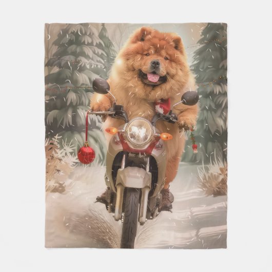 Couverture Polaire Chow Chow Chien chevauchant la moto Noël (Devant)