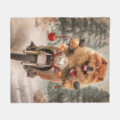 Couverture Polaire Chow Chow Chien chevauchant la moto Noël (Devant (Horizontal))