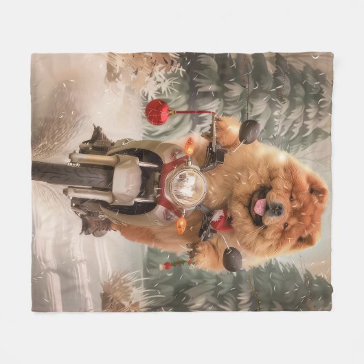 Couverture Polaire Chow Chow Chien chevauchant la moto Noël (Devant (Horizontal))