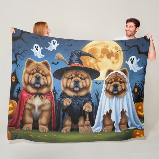 Couverture Polaire Chow Chow Chien Citrouille Halloween drôle (En situation)