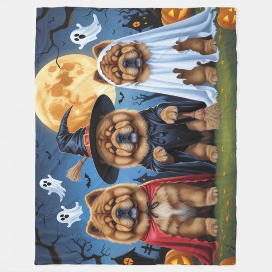 Couverture Polaire Chow Chow Chien Citrouille Halloween drôle (Devant)