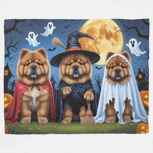 Couverture Polaire Chow Chow Chien Citrouille Halloween drôle (Devant (Horizontal))