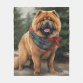 Couverture Polaire Chow Chow Chien de Noël en neige (Devant)