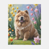 Couverture Polaire Chow Chow Chien Fleurs de printemps Peinture (Devant)